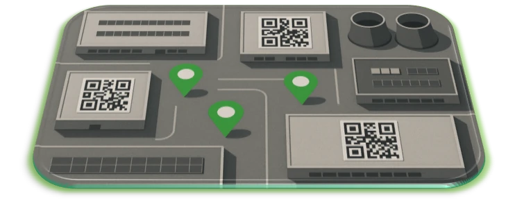Complejo industrial con puntos GPS y QR — Trinity Guard