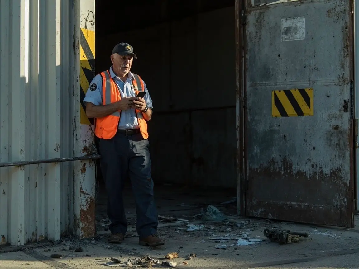 Guardia de seguridad registrando rondines digitales en una zona industrial en México