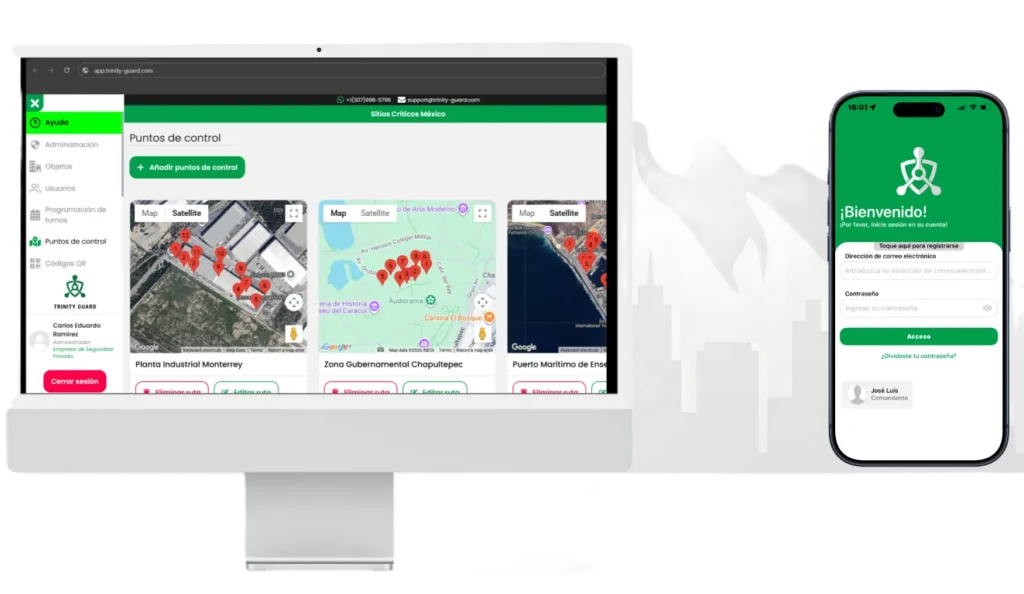 Panorama urbano de Monterrey con el Cerro de la Silla y parques industriales - Software Trinity Guard