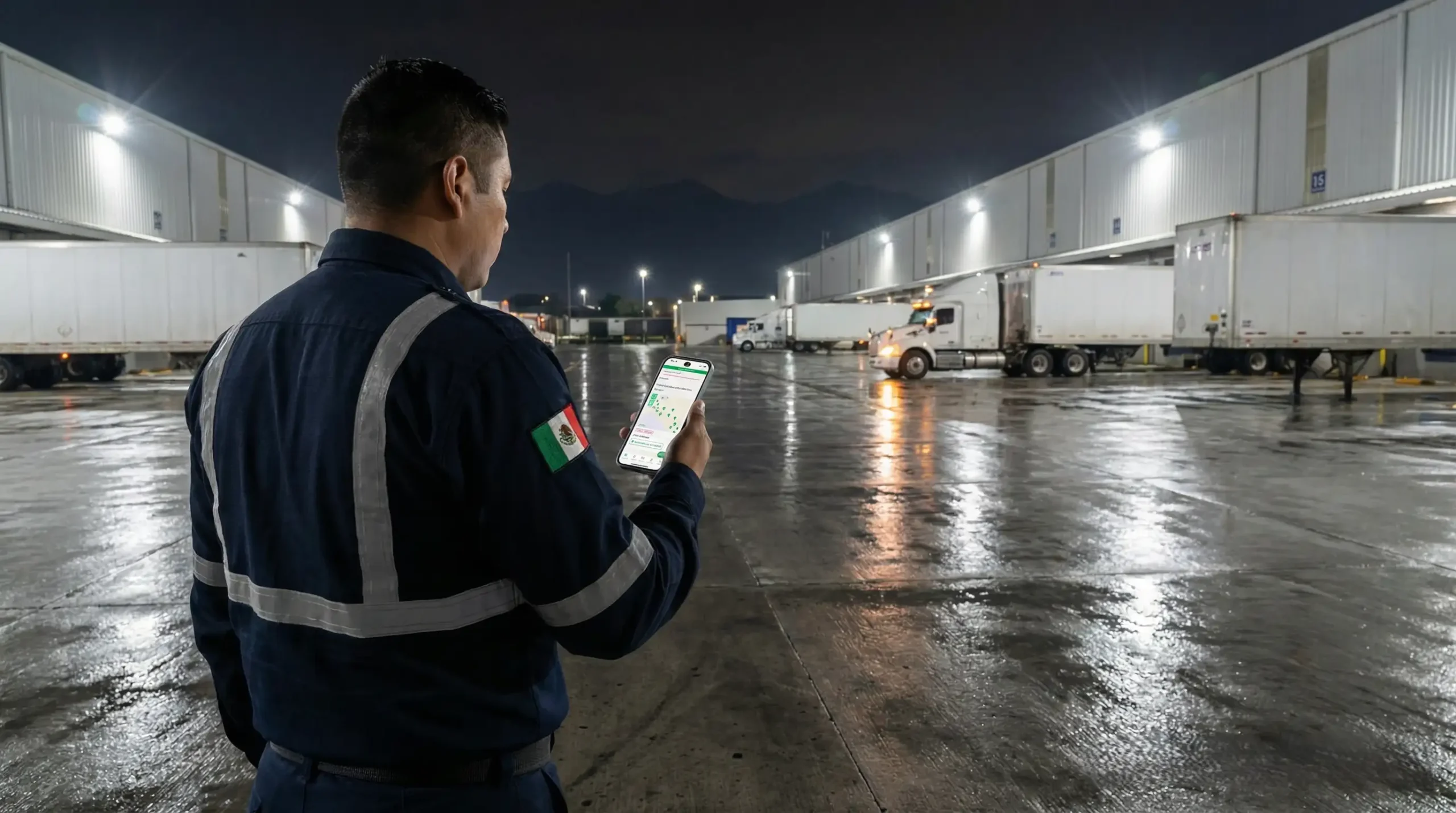 Guardia de seguridad realizando rondines en México con aplicación móvil GPS para control de rondines, verificación de rutas y puntos de control en tiempo real